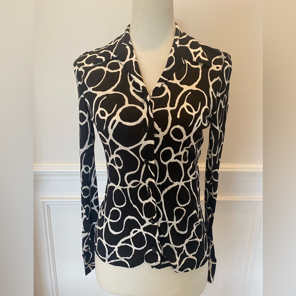 Chanel Spring 98 vintage blouse in signature CC print. Karl Lagerfeld design